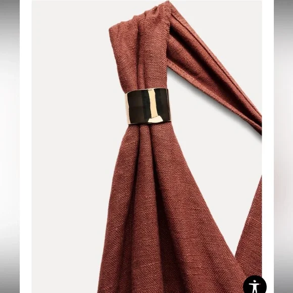 100% LINEN MIDI DRESS - Picture 7 of 12